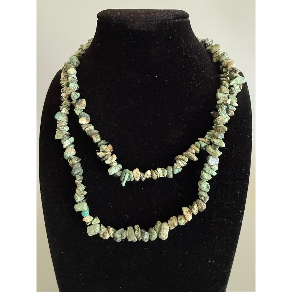 Blue Stone‎ Chip Beaded Necklace 32" Southwestern Casual Classic Layer Style
